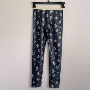 𝅺h&m Girls Blue Floral Glitter Metallic Leggings 8-9 Y